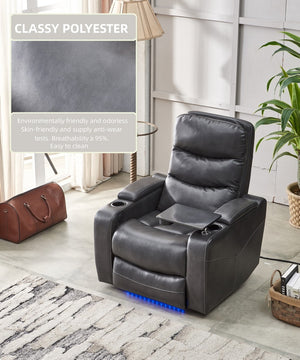 English Elm M062 Power Recliner Faux Leather Chair with Led Lighting Usb Port and Storage Gray W1805S00033