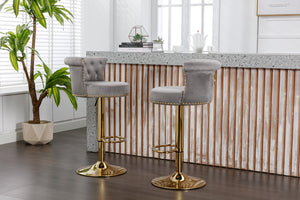 English Elm Coolmore Velvet Swivel Barstools Set Gold Legs Adjustable Height Kitchen Island Seating Pair Gray W1539103100