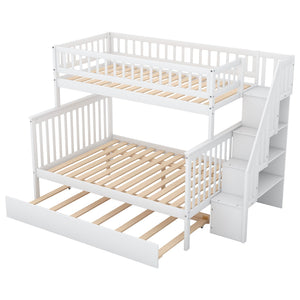 English Elm Twin Pine Twin-Over-Full Bunk Bed with Trundle and Staircase Storage, Space-Saving Durable Design White GX000403AAK-1