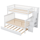 Hearth and Haven Spacey Twin over Full Bunk Bed with Trundle and Staircase, White GX000403AAK-1