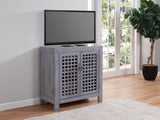 English Elm Steve Silver - Farmhouse Inspired Accent Cabinet - Lattice Work Front, Distressed Grey Finish