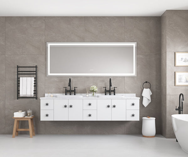 English Elm 96in. Oversized Backlit Bathroom Mirror Matte Black Frame Antifog Led Three Color Modes W1272P144035