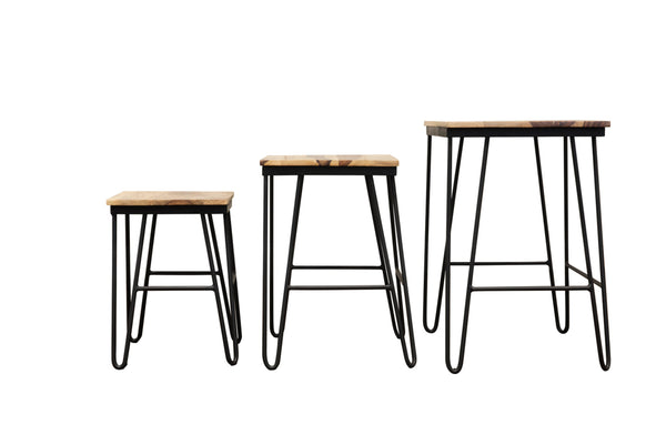 English Elm Steve Silver - Natural Sheesham Wood Nesting Tables with Two-Tone Tops & Iron Base — Rustic Chic, Space-Saving Set B081110873