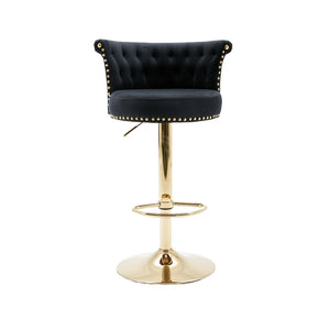 English Elm Coolmore Velvet Swivel Barstools Set Gold Legs Adjustable Height Kitchen Island Seating Pair Black W1539103098
