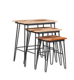 English Elm Steve Silver - Natural Sheesham Wood Nesting Tables - Two-Tone Top, Iron Base - Varied Beauty, Ample Storage Space