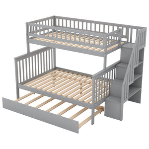 English Elm Twin Pine Twin-Over-Full Bunk Bed with Trundle and Staircase Storage, Space-Saving Durable Design Gray GX000403AAE-1