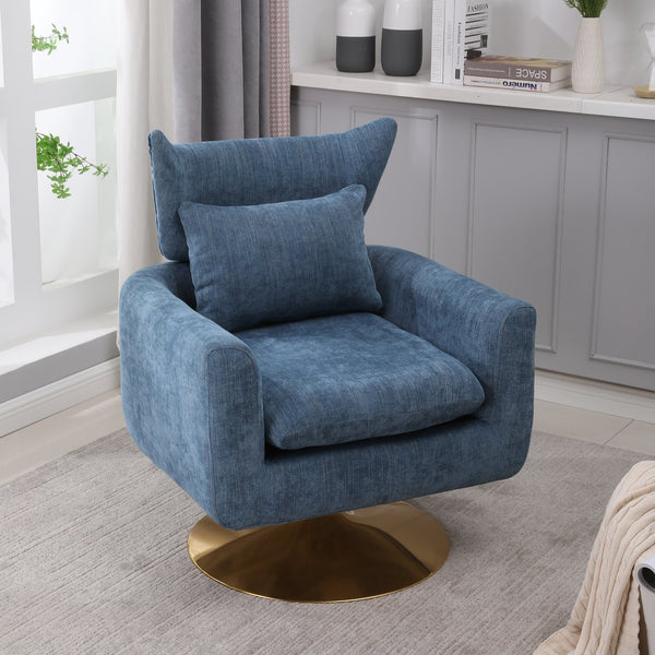 English Elm Classic Mid-Century Swivel Accent Chair with Linen Upholstery, Iron Legs, 300lb Capacity, Modern Comfort Blue W1361104586