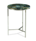 English Elm Steve Silver - Accent Side Table: Clean Lines, Jasper Stone Top In Emerald, Modern Chrome Base, Perfect End Or Accent Table