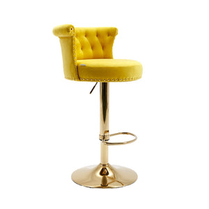 English Elm Coolmore Velvet Swivel Barstools Set Gold Legs Adjustable Height Kitchen Island Seating Pair Yellow W1539103102