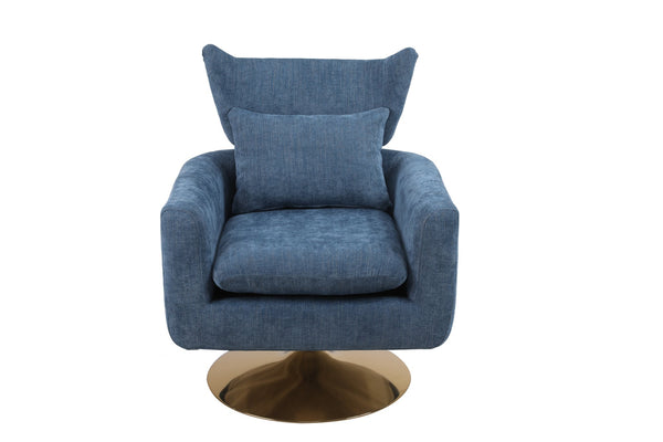 English Elm Classic Mid-Century Swivel Accent Chair with Linen Upholstery, Iron Legs, 300lb Capacity, Modern Comfort Blue W1361104586