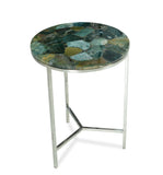 English Elm Steve Silver - Accent Side Table: Clean Lines, Jasper Stone Top In Emerald, Modern Chrome Base, Perfect End Or Accent Table