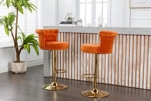 English Elm Coolmore Velvet Swivel Barstools Set Gold Legs Adjustable Height Kitchen Island Seating Pair Orange W1539103103