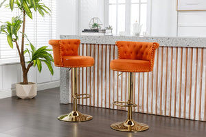 English Elm Coolmore Velvet Swivel Barstools Set Gold Legs Adjustable Height Kitchen Island Seating Pair Orange W1539103103