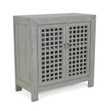 Farmhouse Accent Cabinet: Distressed Grey Finish, Lattice Doors - 37.5