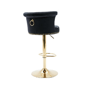 English Elm Coolmore Velvet Swivel Barstools Set Gold Legs Adjustable Height Kitchen Island Seating Pair Black W1539103098