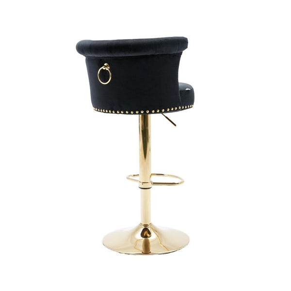 English Elm Coolmore Velvet Swivel Barstools Set Gold Legs Adjustable Height Kitchen Island Seating Pair Black W1539103098