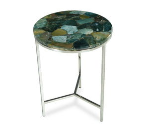 English Elm Steve Silver - Accent Side Table: Clean Lines, Jasper Stone Top In Emerald, Modern Chrome Base, Perfect End Or Accent Table