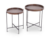 Steve Silver Set of 2 Modern Round Wood Brown Side Tables, Metal Legs - Contemporary Accent Furniture for Living Room, Bedroom, Office - Stylish, Functional Home Décor