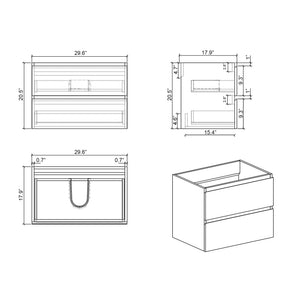 English Elm Alice-30W-105,Wall-Mounted Vanity Cabinet In Walnut Finish With 2 Soft-Closing Drawers, Pre-Assembled W1865107123