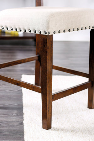 English Elm Classic Rustic Counter Height Dining Chairs Set of 2 — Ivory Linen Padded Seats, Nailhead Trim, Brown Cherry Wood B011110868