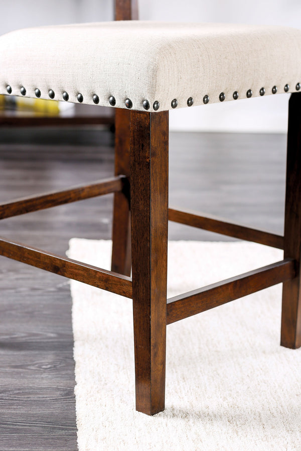 English Elm Classic Rustic Counter Height Dining Chairs Set of 2 — Ivory Linen Padded Seats, Nailhead Trim, Brown Cherry Wood B011110868