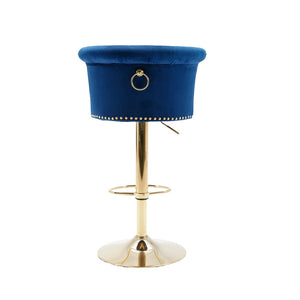 English Elm Coolmore Velvet Swivel Barstools Set Gold Legs Adjustable Height Kitchen Island Seating Pair Navy W1539103099