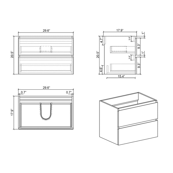 English Elm Alice 30" White Wall-Mounted Bathroom Vanity With Black Sink, Modern Design & Ample Storage Space W1865S00023