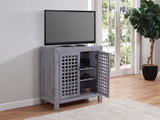 English Elm Steve Silver - Farmhouse Inspired Accent Cabinet - Lattice Work Front, Distressed Grey Finish