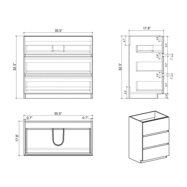 English Elm Alice 36" Walnut Bathroom Vanity With Black Sink, Freestanding Storage Unit For Modern Spaces W1865S00012