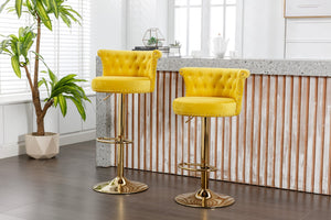 English Elm Coolmore Velvet Swivel Barstools Set Gold Legs Adjustable Height Kitchen Island Seating Pair Yellow W1539103102
