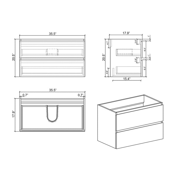 English Elm Alice 36" Walnut Floating Bathroom Vanity With Integrated Sink - Modern Design, Ample Storage Space! W1865S00018