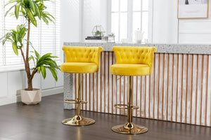 English Elm Coolmore Velvet Swivel Barstools Set Gold Legs Adjustable Height Kitchen Island Seating Pair Yellow W1539103102