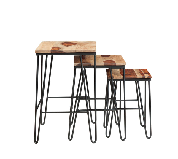 English Elm Steve Silver - Natural Sheesham Wood Nesting Tables with Two-Tone Tops & Iron Base — Rustic Chic, Space-Saving Set B081110873