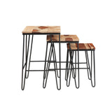 English Elm Steve Silver - Natural Sheesham Wood Nesting Tables - Two-Tone Top, Iron Base - Varied Beauty, Ample Storage Space