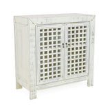 Steve Silver Rio Accent Cabinet - Vintage Pie Safe Inspiration, Lattice Work Front, Remote-Friendly, Farmhouse Style, Distressed White Finish - Casual Décor