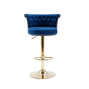 English Elm Coolmore Velvet Swivel Barstools Set Gold Legs Adjustable Height Kitchen Island Seating Pair Navy W1539103099