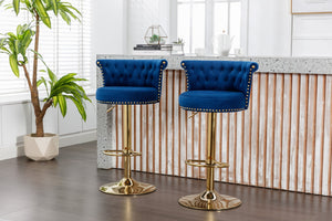 English Elm Coolmore Velvet Swivel Barstools Set Gold Legs Adjustable Height Kitchen Island Seating Pair Navy W1539103099