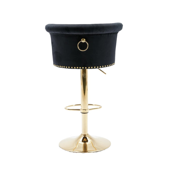 English Elm Coolmore Velvet Swivel Barstools Set Gold Legs Adjustable Height Kitchen Island Seating Pair Black W1539103098