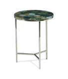 English Elm Steve Silver - Accent Side Table: Clean Lines, Jasper Stone Top In Emerald, Modern Chrome Base, Perfect End Or Accent Table