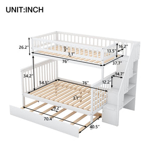 English Elm Twin Pine Twin-Over-Full Bunk Bed with Trundle and Staircase Storage, Space-Saving Durable Design White GX000403AAK-1