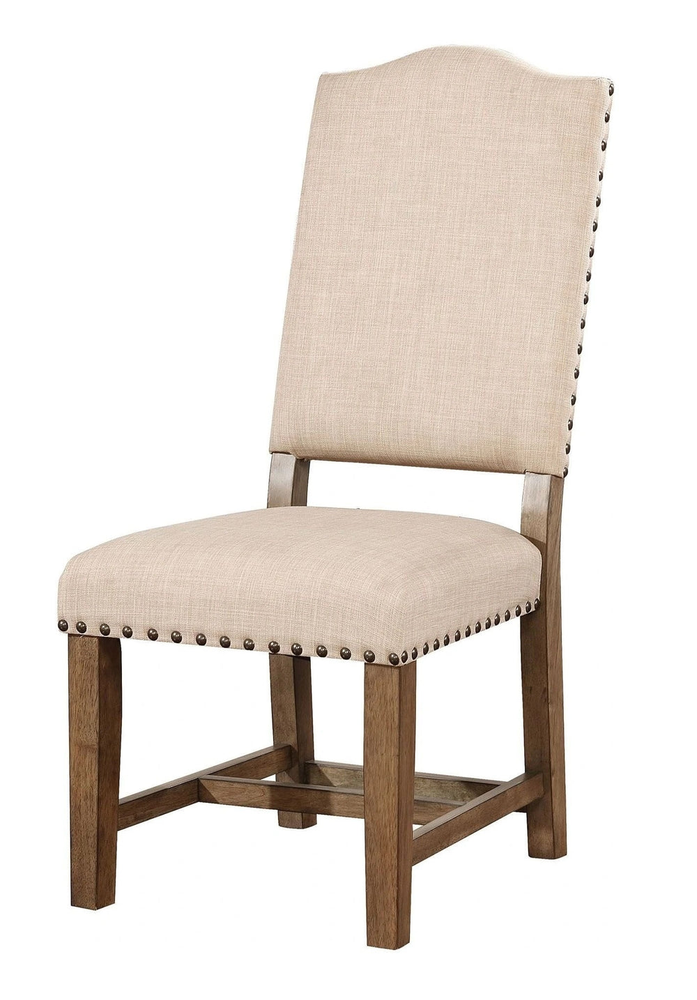 English Elm Rustic Beige Fabric Dining Chairs Set of 2 with Nailhead Trim, Solid Wood Light Oak Frame, Cozy Curved Backs B011110869