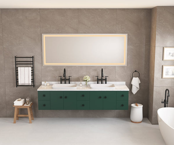 English Elm 96in. Oversized Backlit Bathroom Mirror Matte Black Frame Antifog Led Three Color Modes W1272P144035