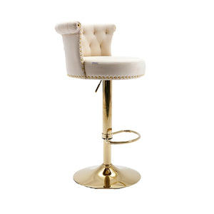 English Elm Coolmore Velvet Swivel Barstools Set Gold Legs Adjustable Height Kitchen Island Seating Pair Beige W1539103097