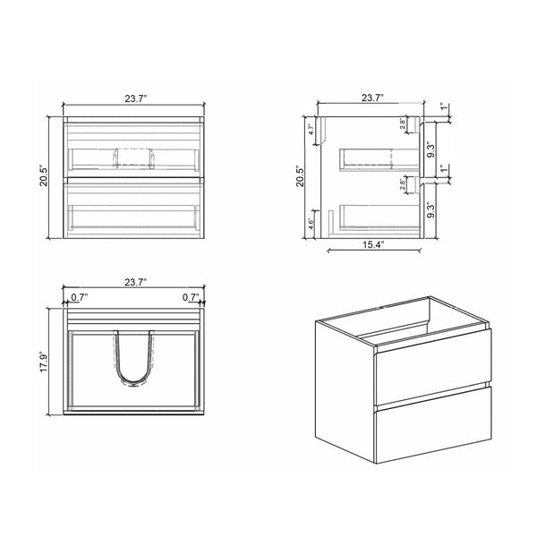 English Elm Alice 24" White Wall-Mounted Bathroom Vanity With Black Sink, Spacious Storage, Soft-Close Drawers W1865S00022