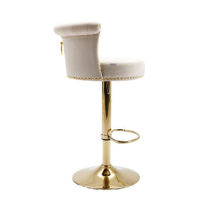 English Elm Coolmore Velvet Swivel Barstools Set Gold Legs Adjustable Height Kitchen Island Seating Pair Beige W1539103097