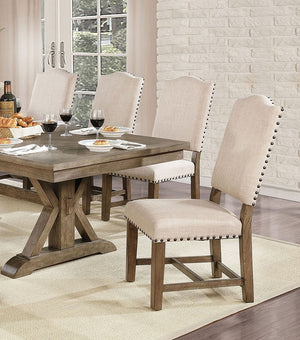English Elm Rustic Beige Fabric Dining Chairs Set of 2 with Nailhead Trim, Solid Wood Light Oak Frame, Cozy Curved Backs B011110869