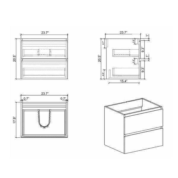 English Elm Alice-24w-201,wall Mount Floating Vanity Two Drawer Handleless White Bath Cabinet W1865107107