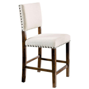 English Elm Classic Rustic Counter Height Dining Chairs Set of 2 — Ivory Linen Padded Seats, Nailhead Trim, Brown Cherry Wood B011110868