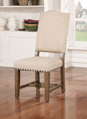 English Elm Rustic Beige Fabric Dining Chairs Set of 2 with Nailhead Trim, Solid Wood Light Oak Frame, Cozy Curved Backs B011110869