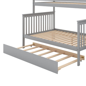 English Elm Twin Pine Twin-Over-Full Bunk Bed with Trundle and Staircase Storage, Space-Saving Durable Design Gray GX000403AAE-1